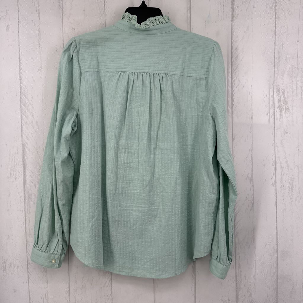 L smocked eyelet button down l/s top