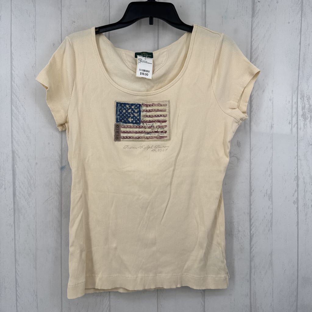 L ribbed embelished american flag s/s top