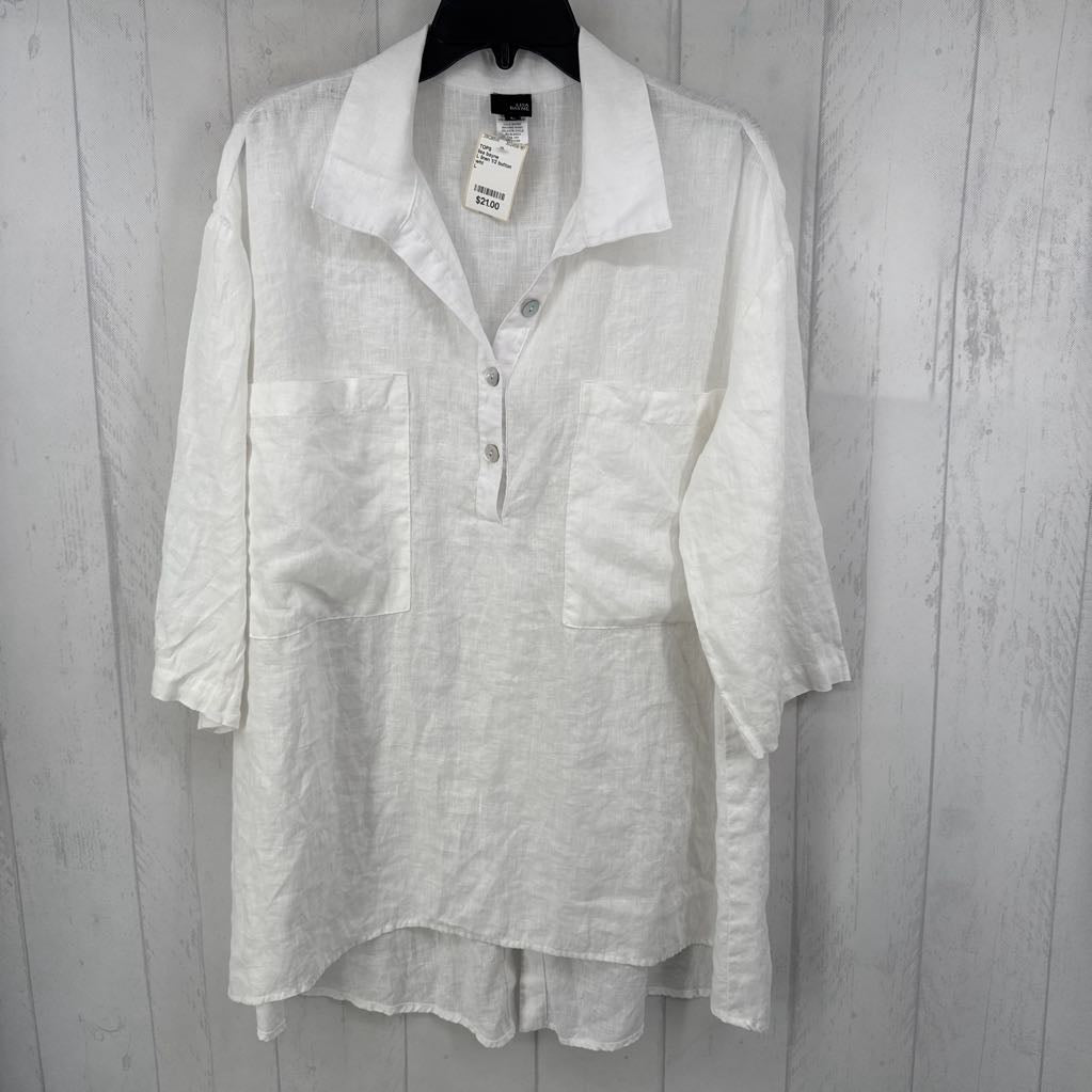 L linen 1/2 button down 3/4 slv tunic