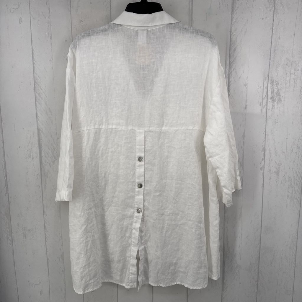 L linen 1/2 button down 3/4 slv tunic