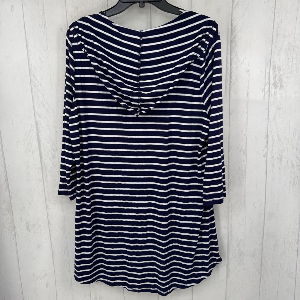 L striped hooded pullover