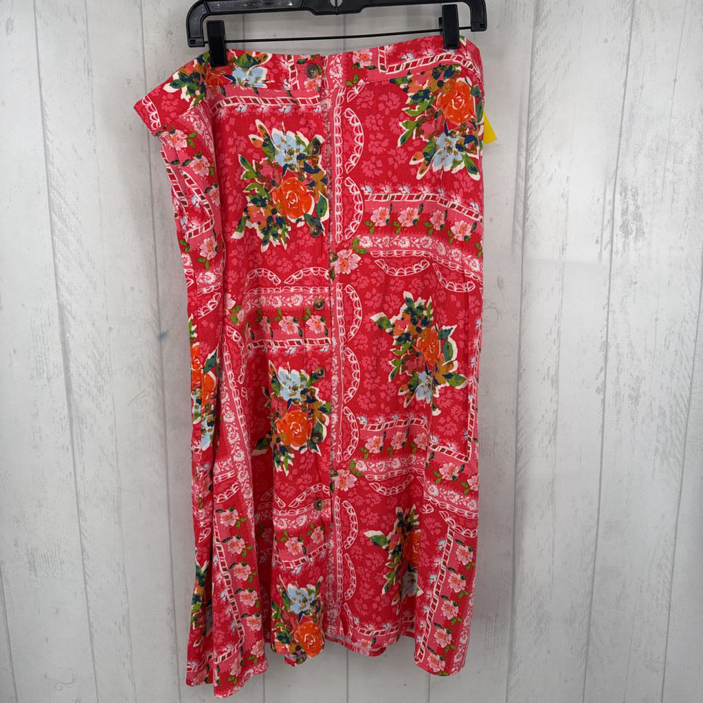 XXL flo print button front skirt