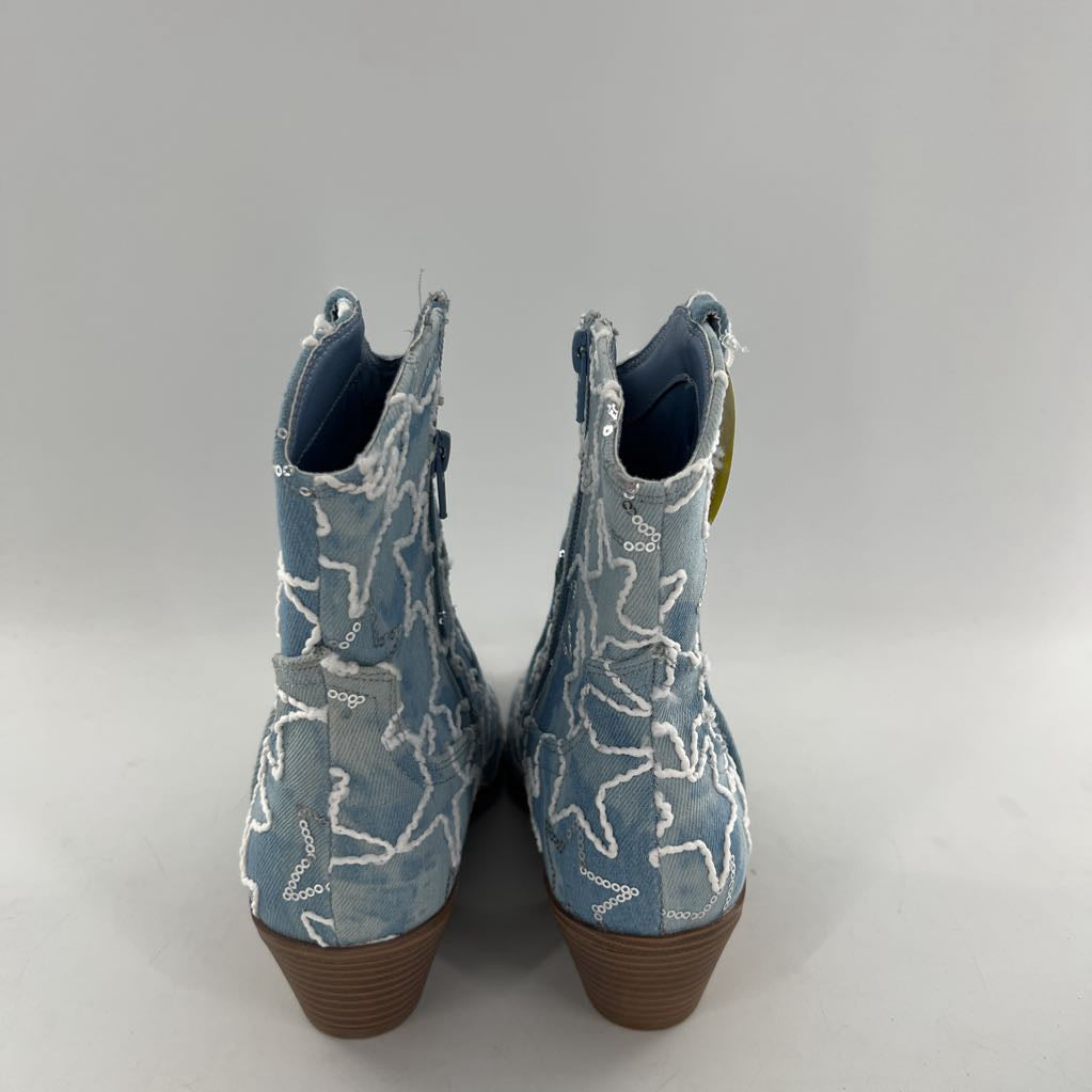 9 denim star embroidered boots