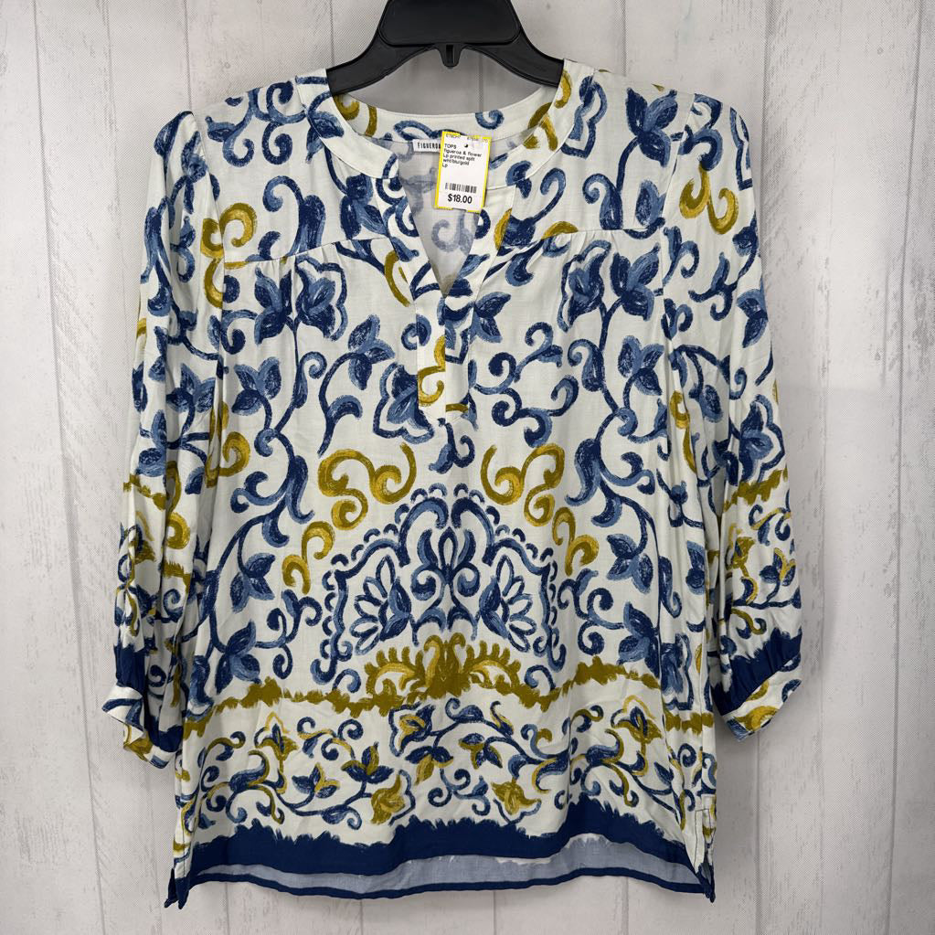 Lp printed split neck l/s top