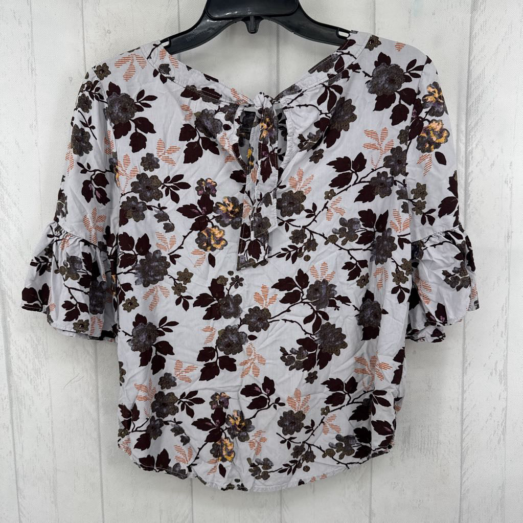 S flo print bow back s/s top