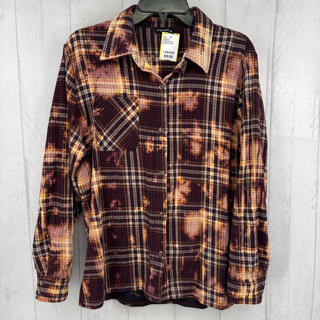 S plaid button down l/s top