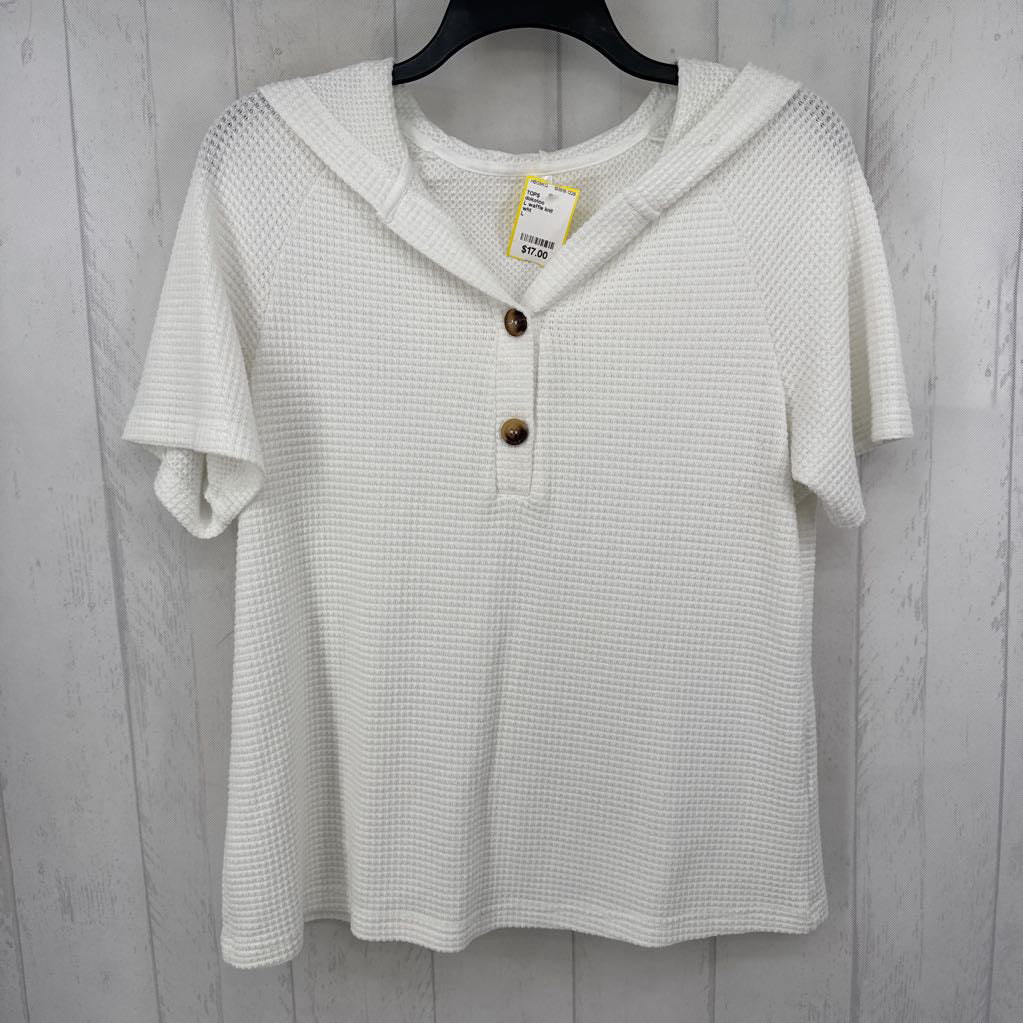 L waffle knit hooded s/s top
