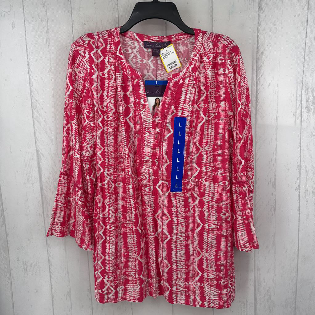 L printed split neck 3/4 slv top