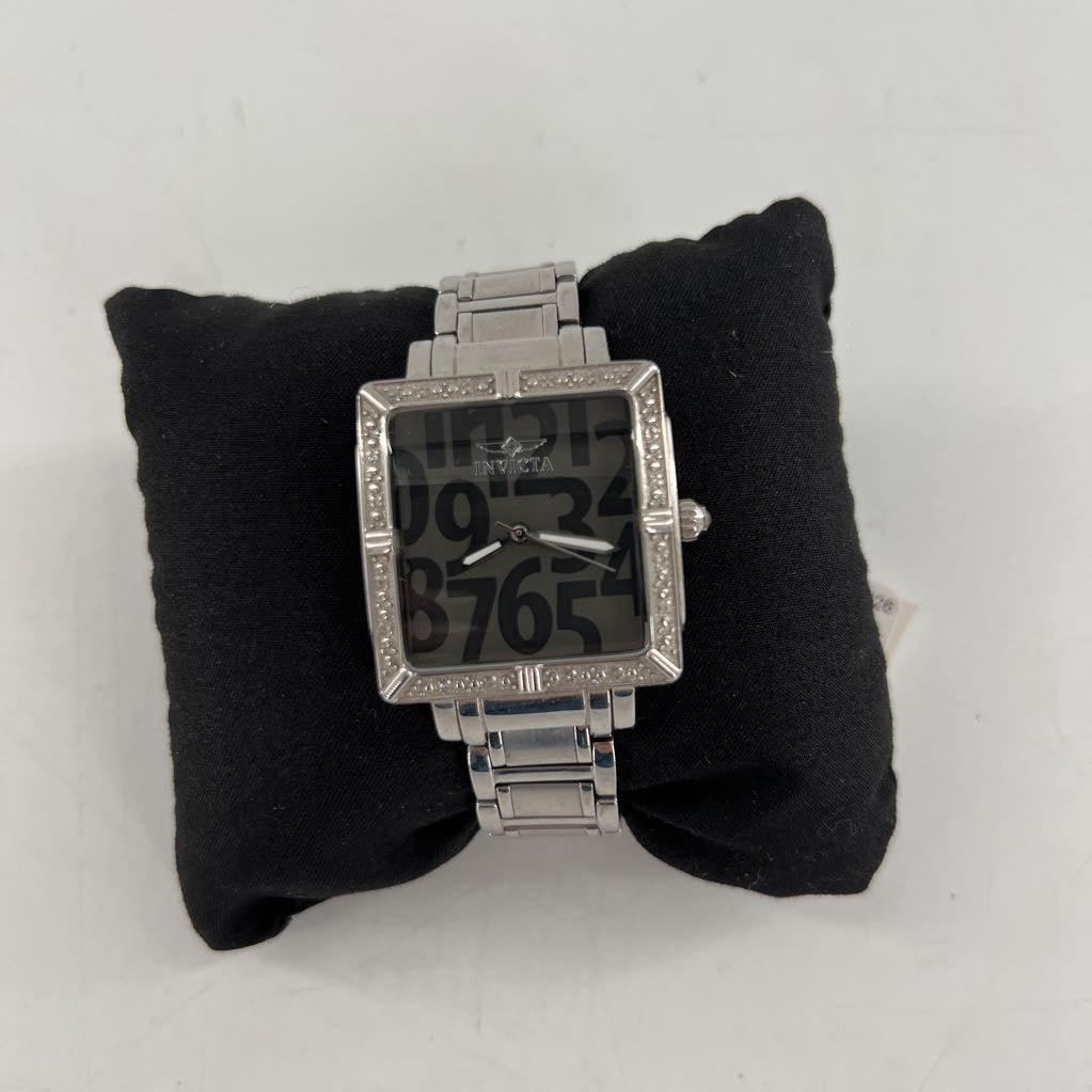 silver square face watch