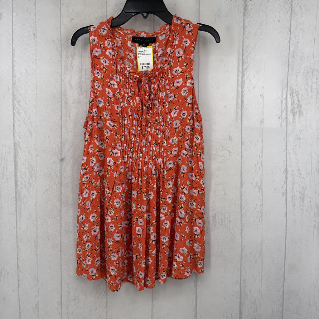 M flo print pleated tie front tank