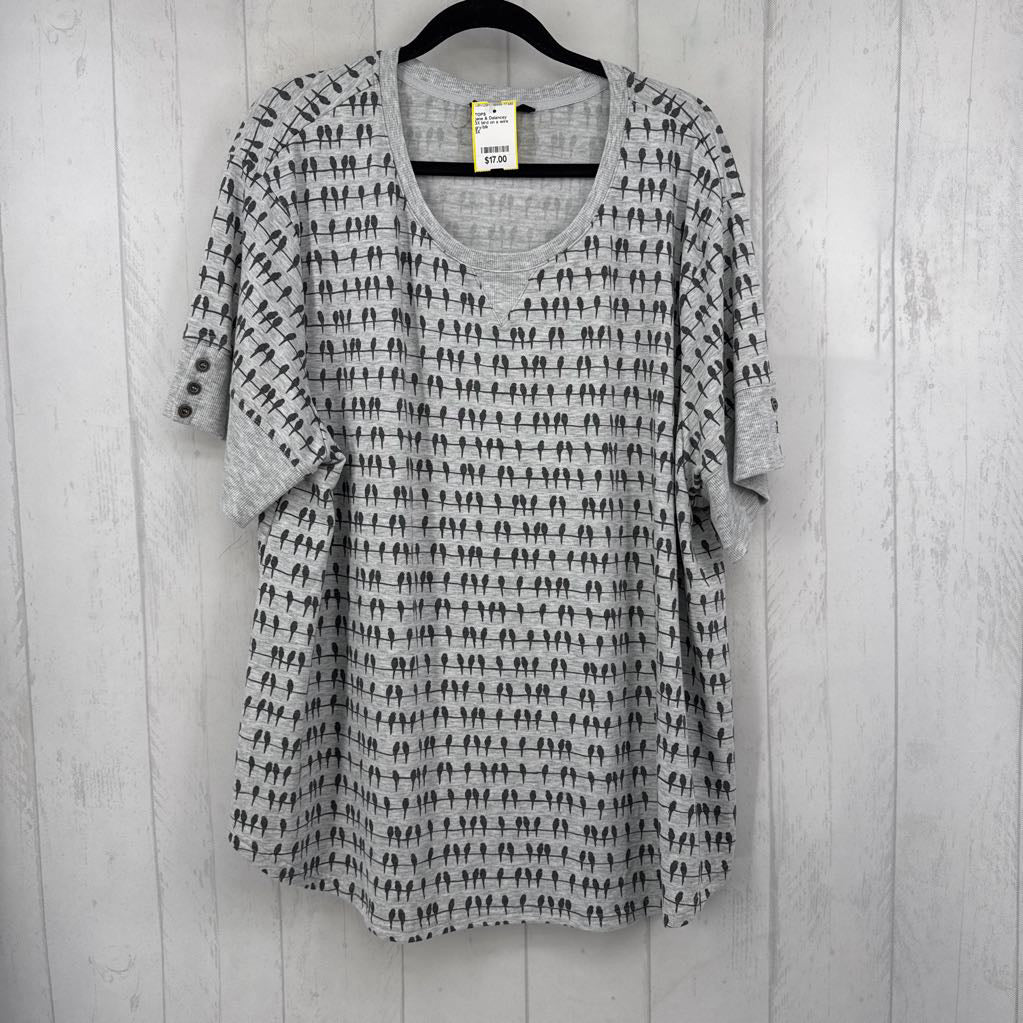 3X bird on a wire print s/s top