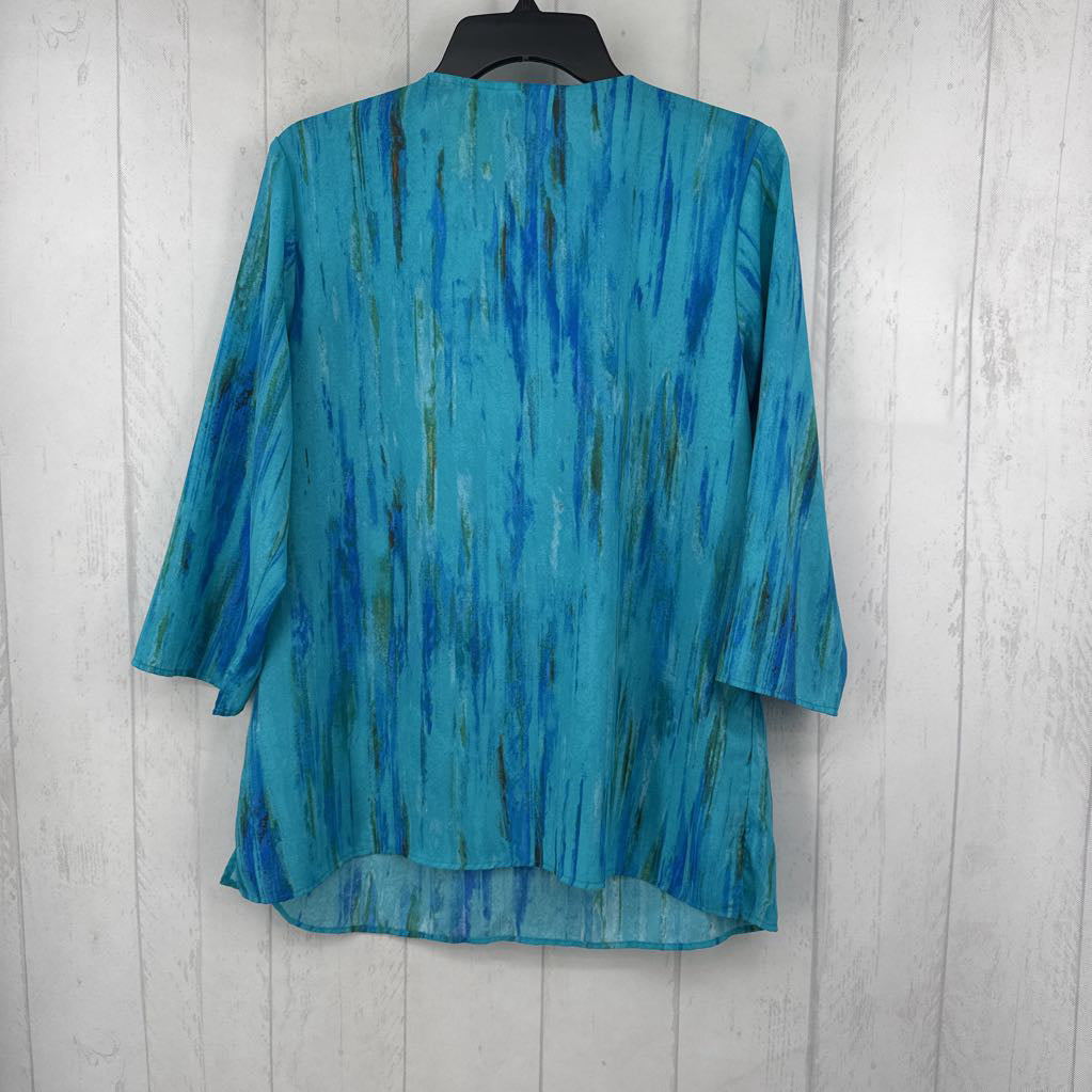 M printed embelished split neck 3/4 slv top
