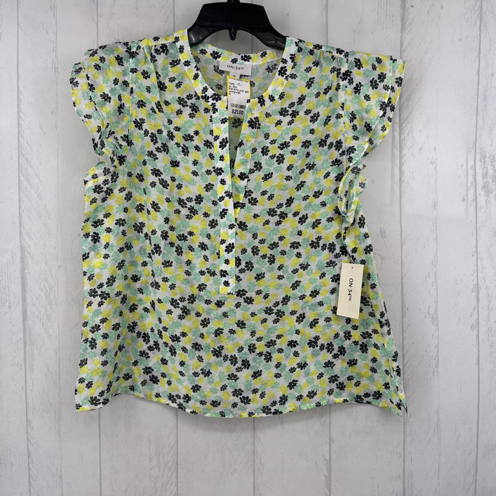 R40 M flo print split neck flutter slv top