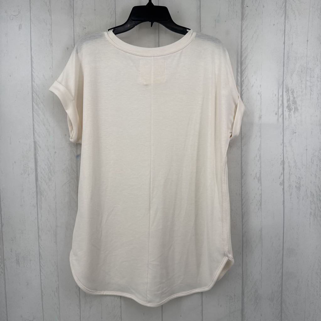 L round neck crochet trim cuffed slv top s/s