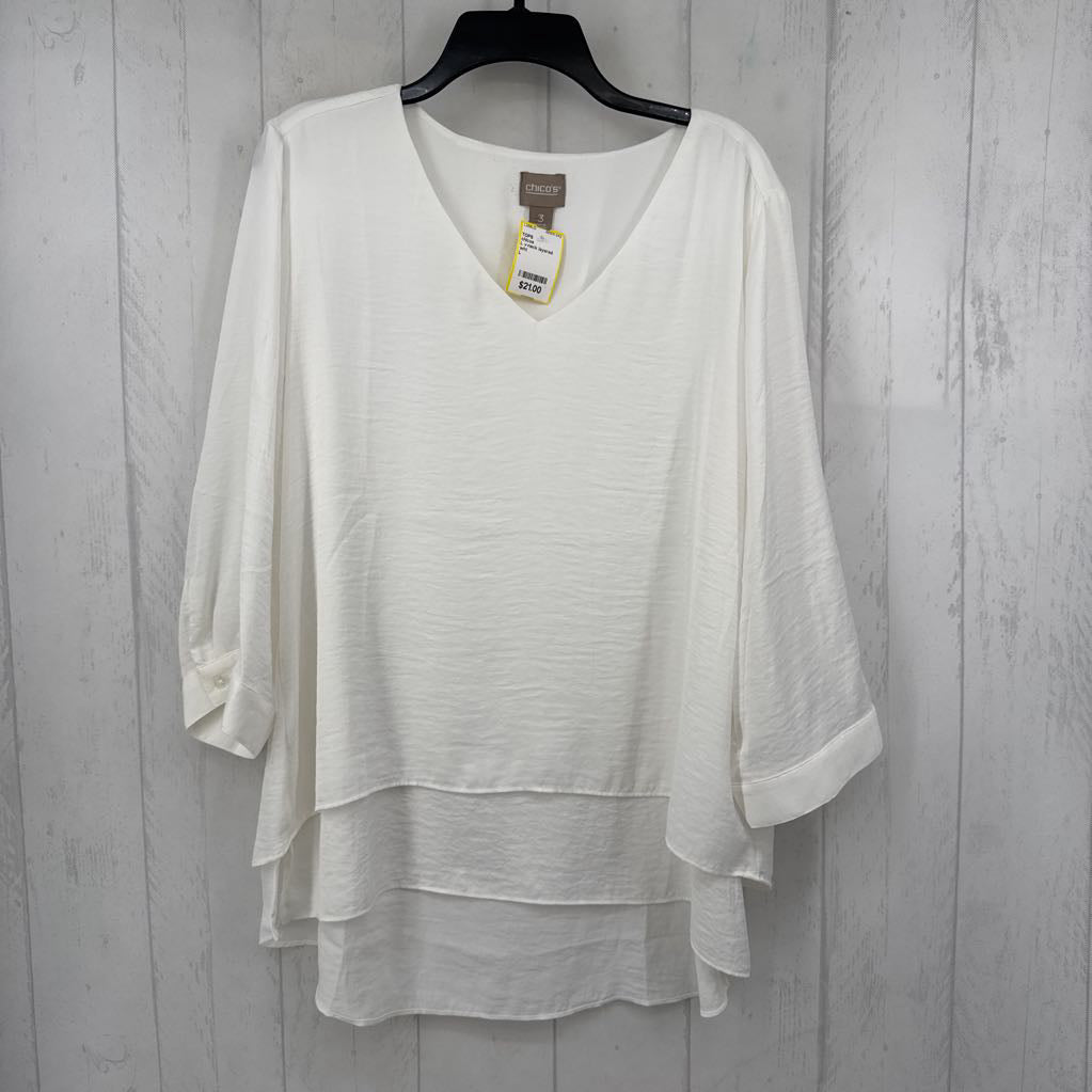 L v-neck layered hem 3/4 slv top