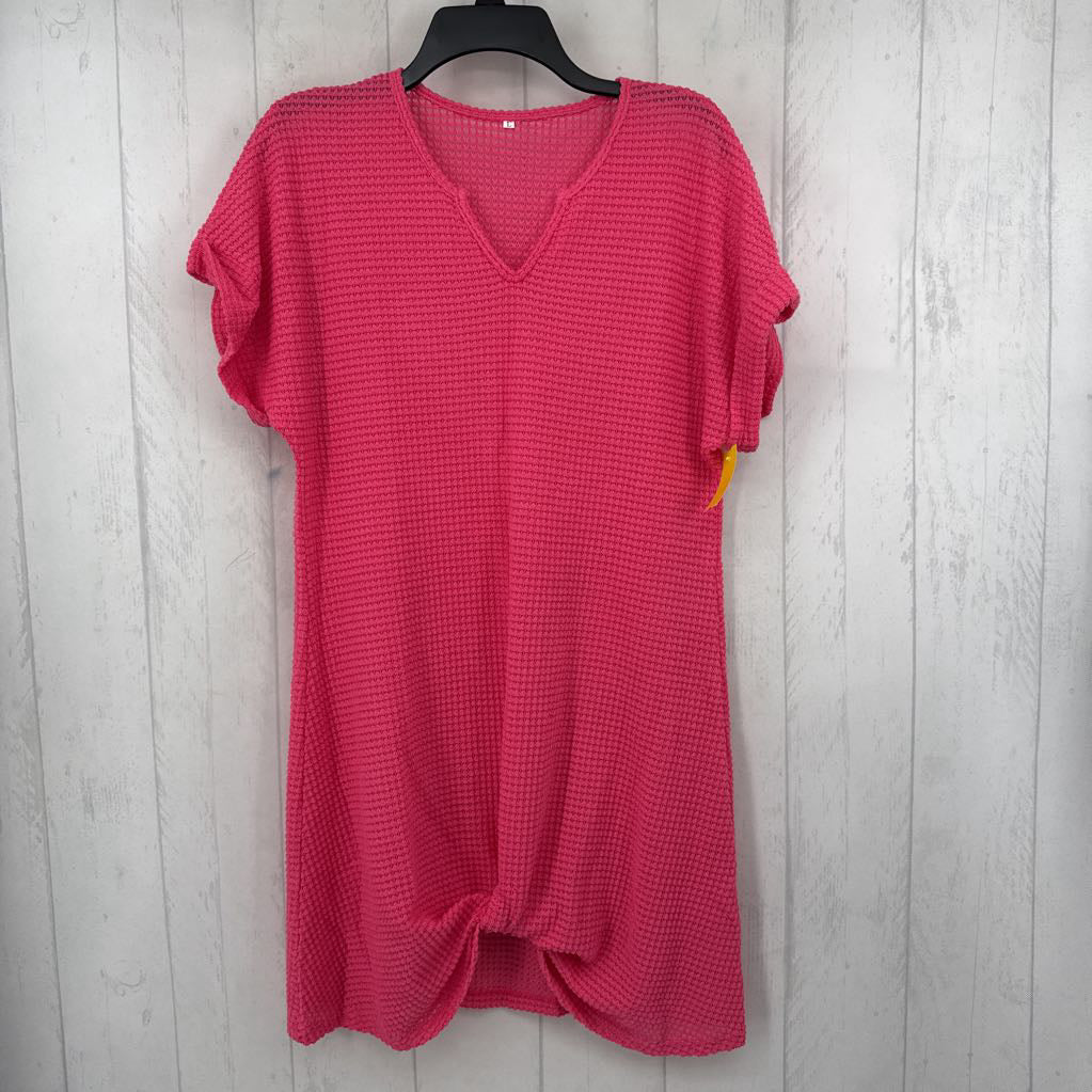L waffle knit notch neck s/s cover up