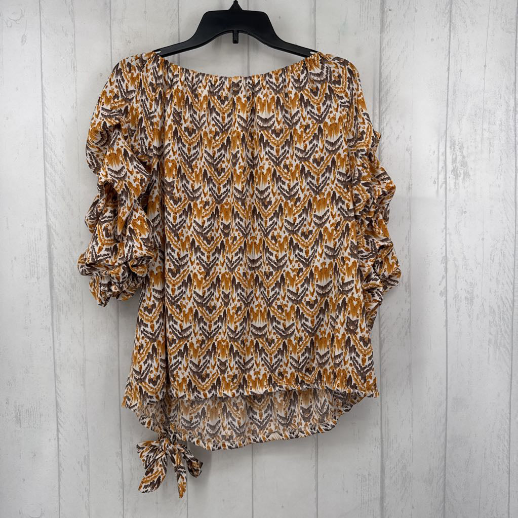 XL printed ruched slv top
