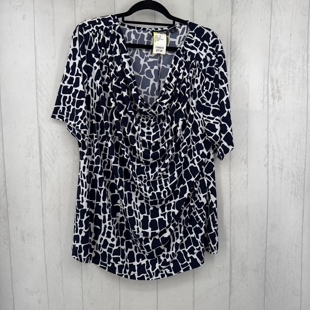 2X printed cowl neck s/s top