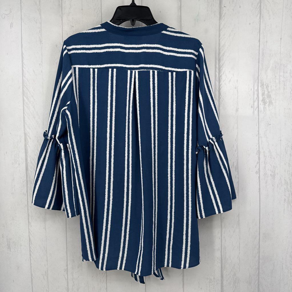M sttriped split neck 3/4 slv top
