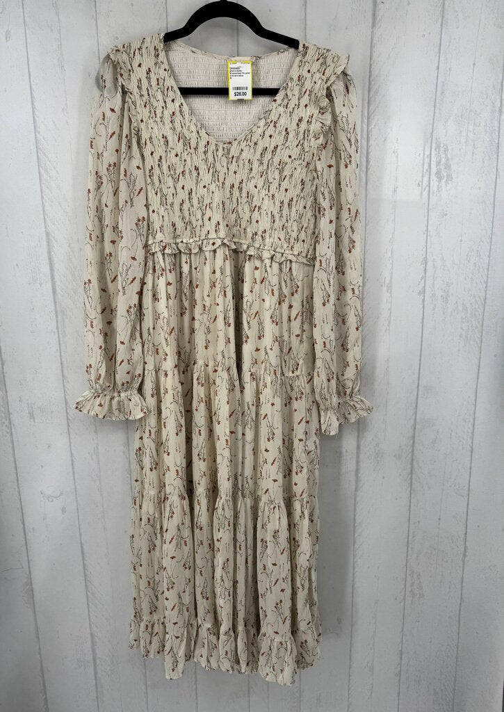 M smocked flo print l/s dress