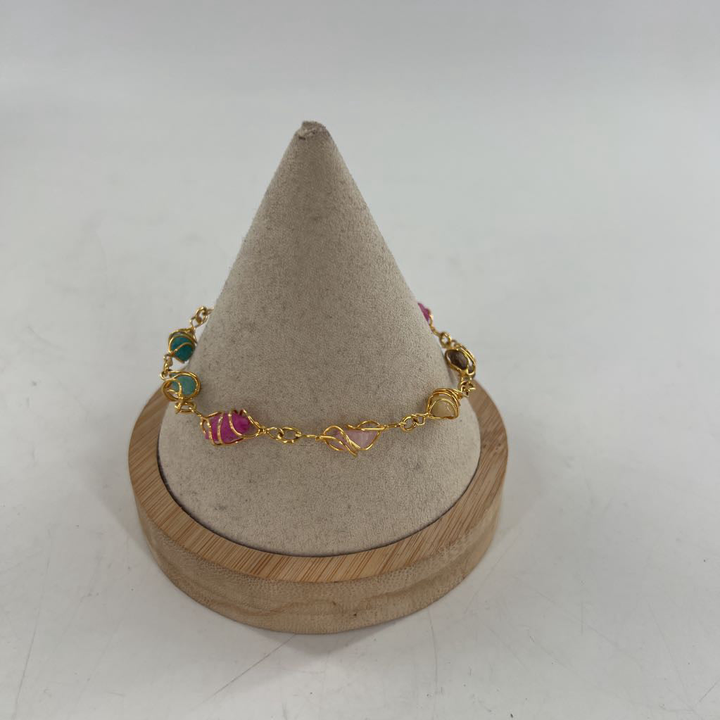 gold tone colorful stone bracelet