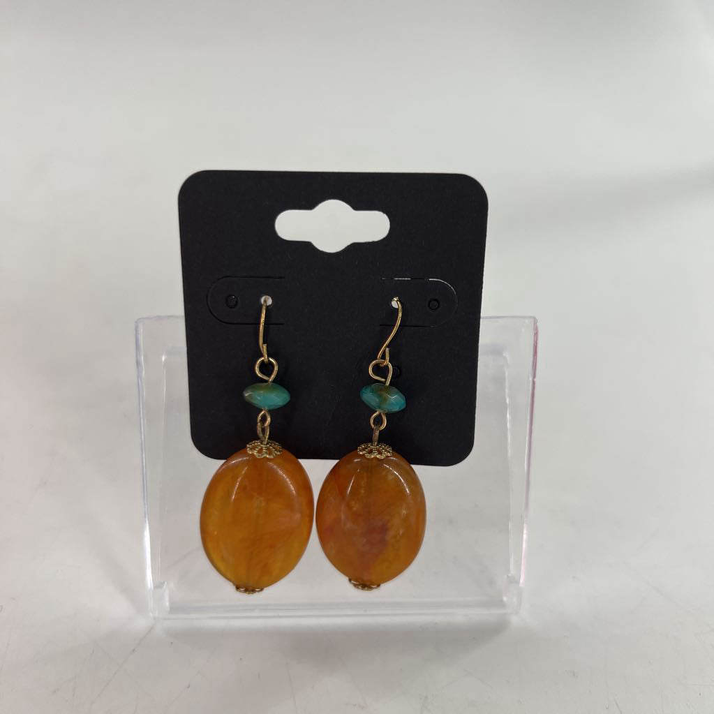 oval brown stone drop earrings