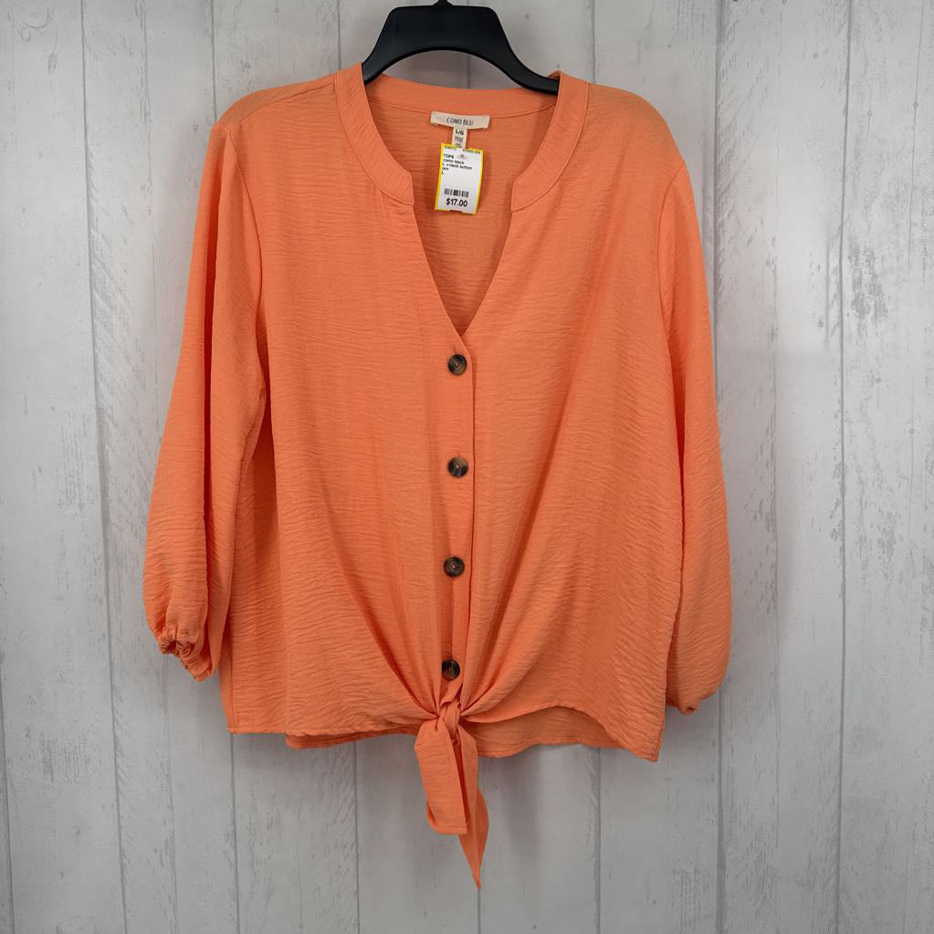 L v-neck button down 3/4 slv top