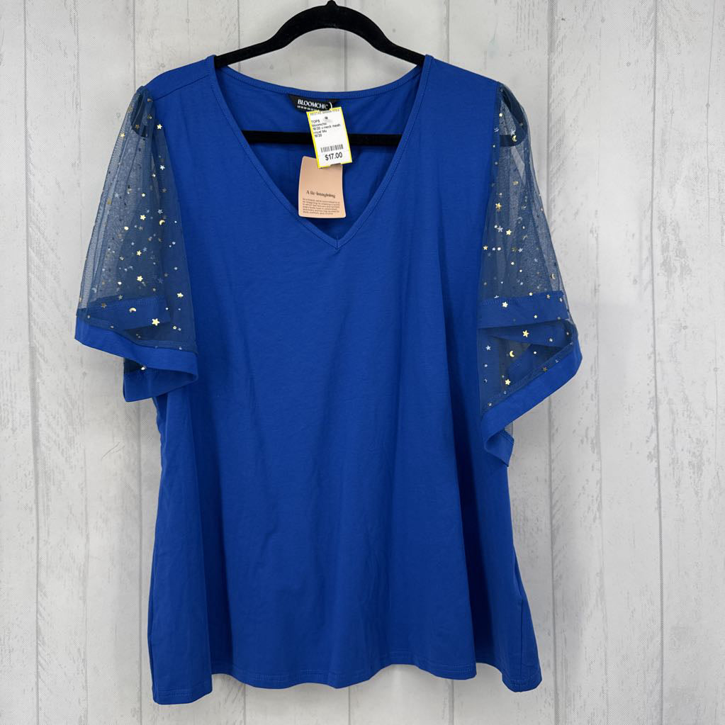 18/20 v-neck mesh w/stars slv tee s/s