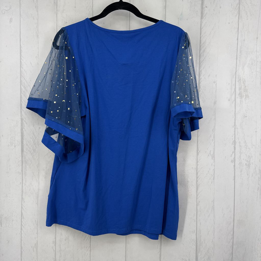 18/20 v-neck mesh w/stars slv tee s/s
