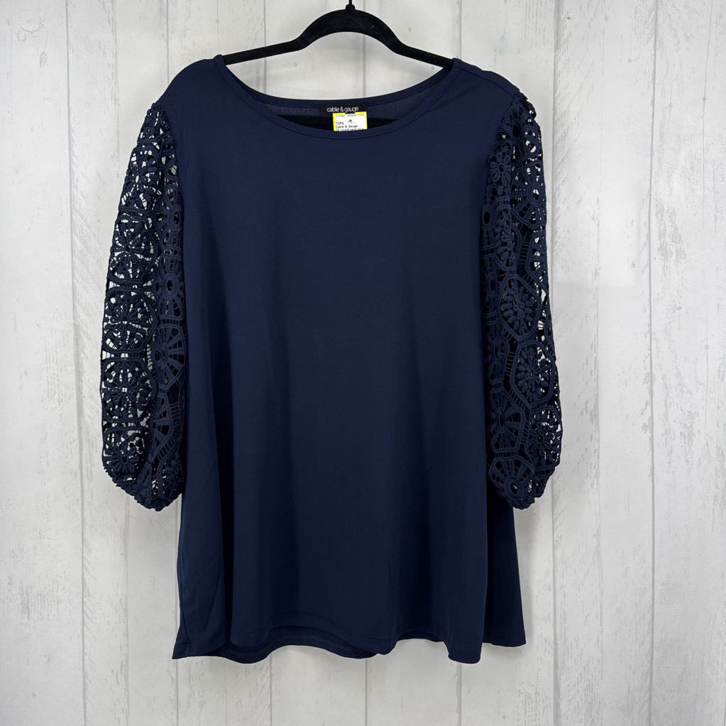 2X round neck lace slv tee s/s
