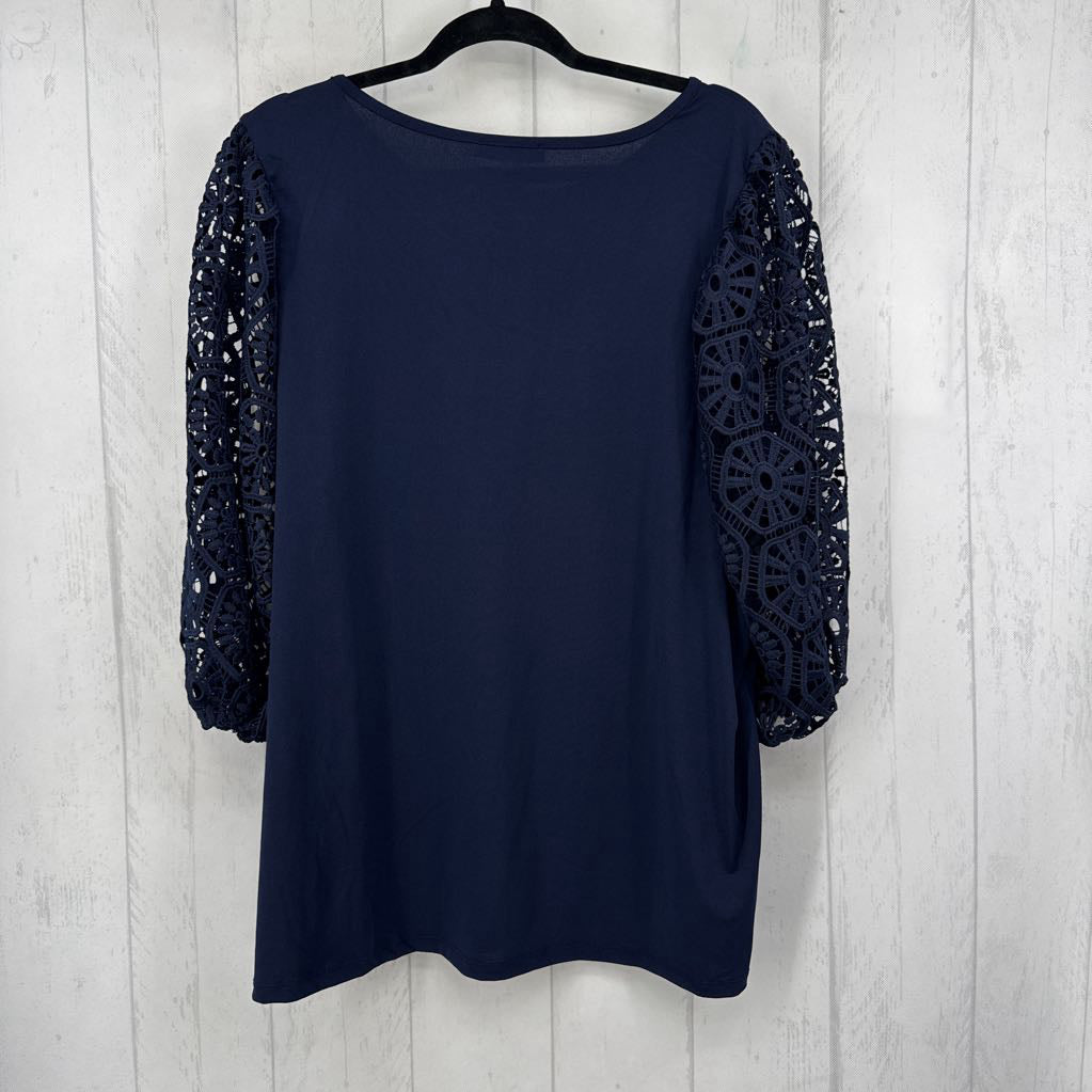 2X round neck lace slv tee s/s