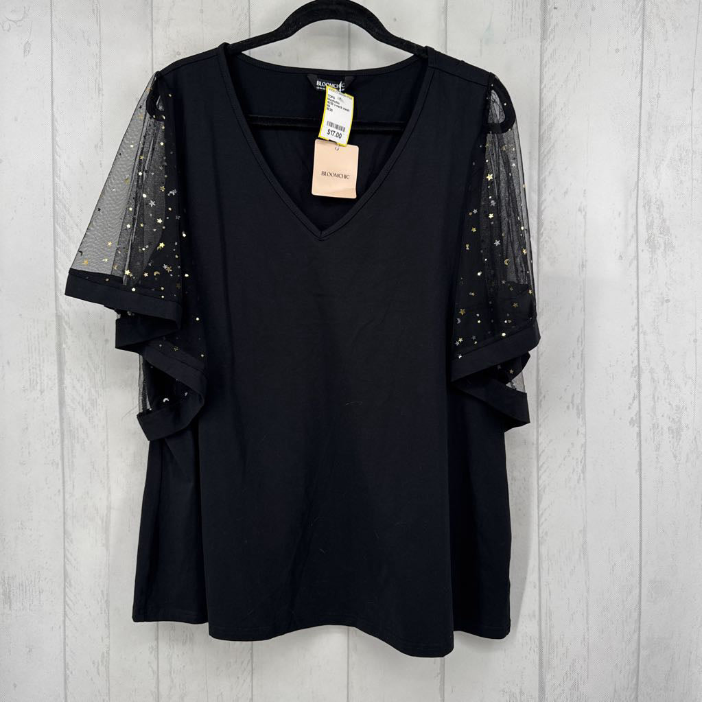 18/20 v-neck mesh w/stars slv tee s/s