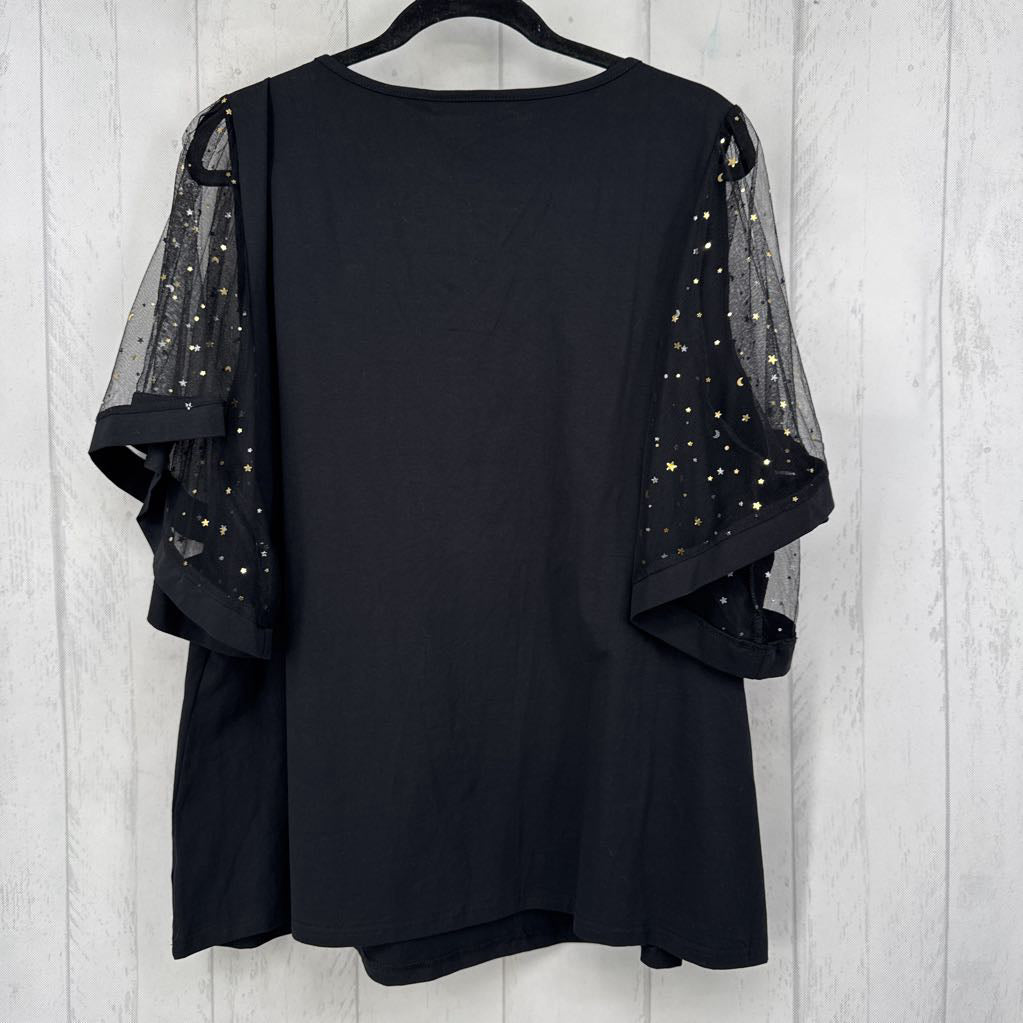 18/20 v-neck mesh w/stars slv tee s/s