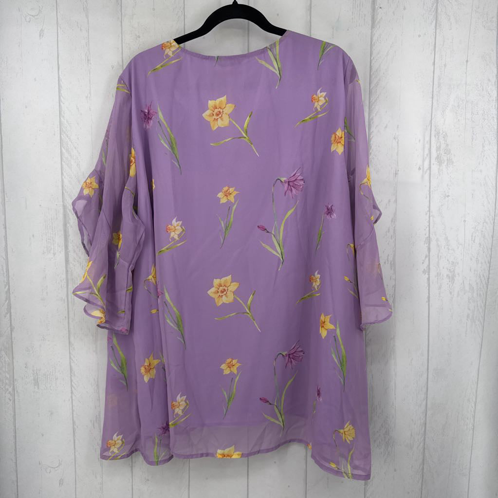 18/20 flo print v-neck 3/4 slv top