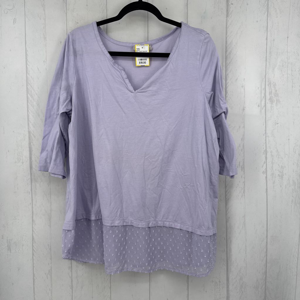 2X v-neck layered hem 3/4 slv tee