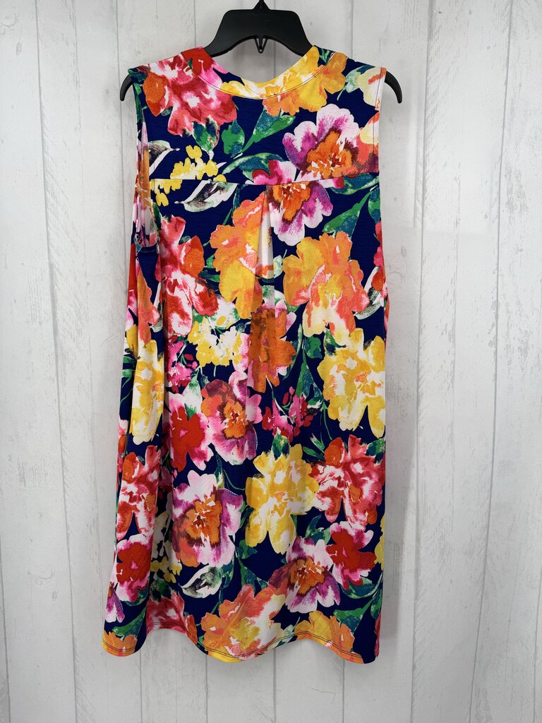 XL flo print split neck slvls dress