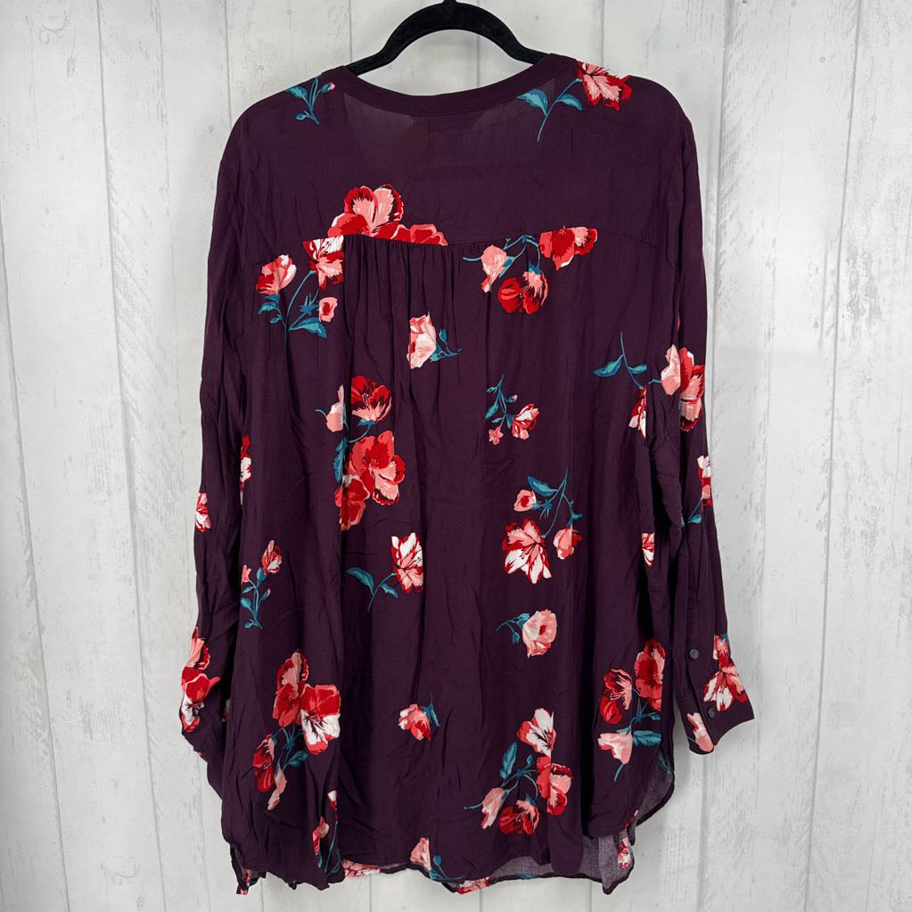 3X flo print button down l/s top