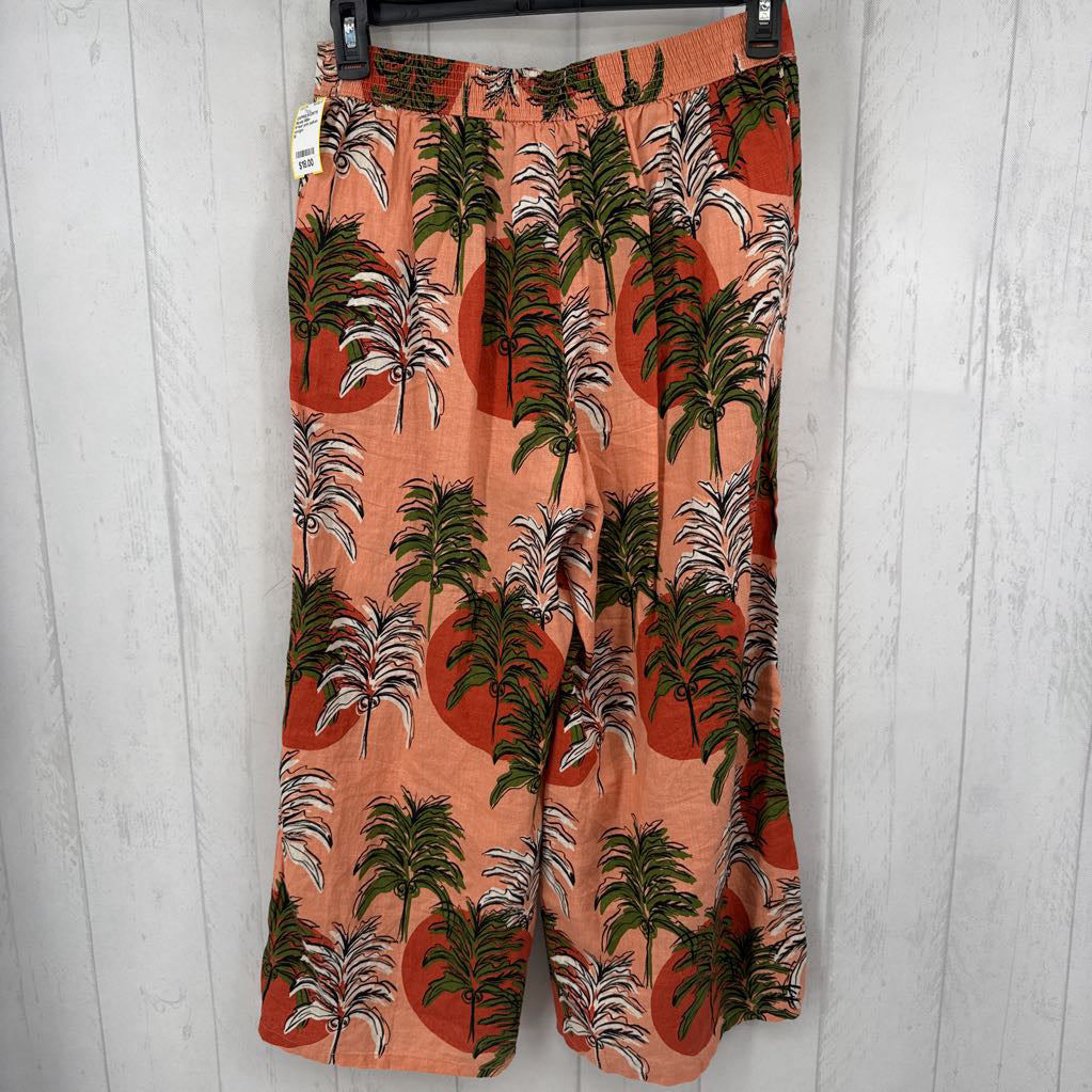 M leaf print pull-on wide leg capri