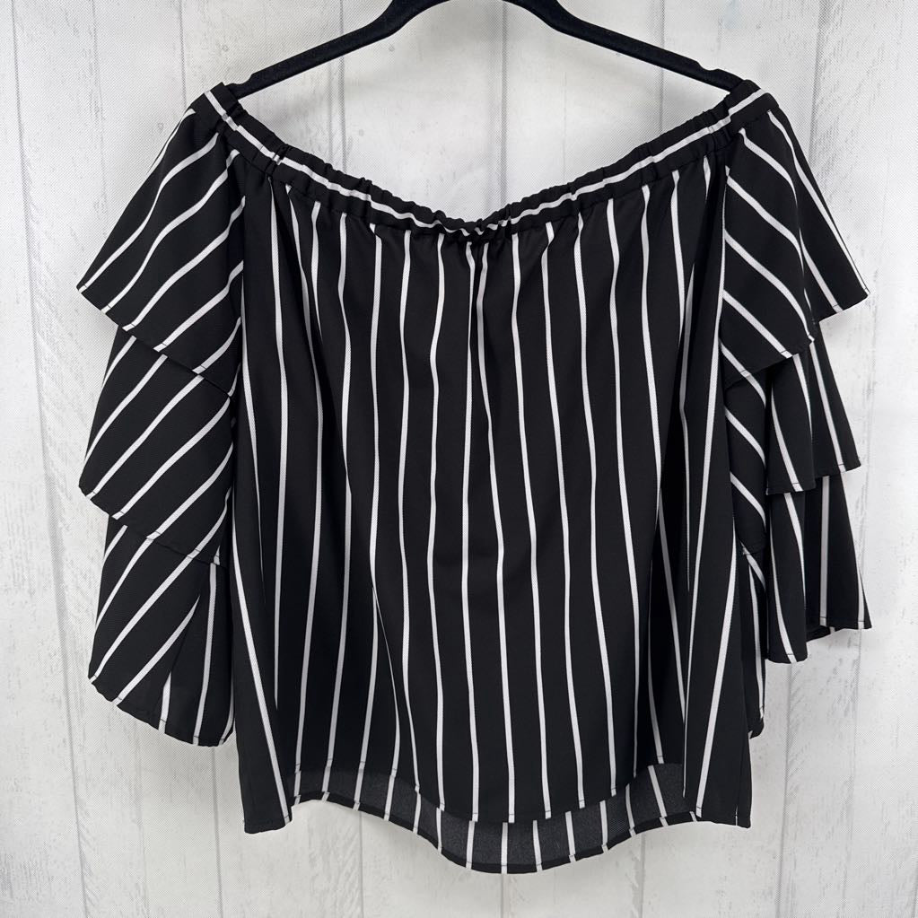 L striped ruched slv top