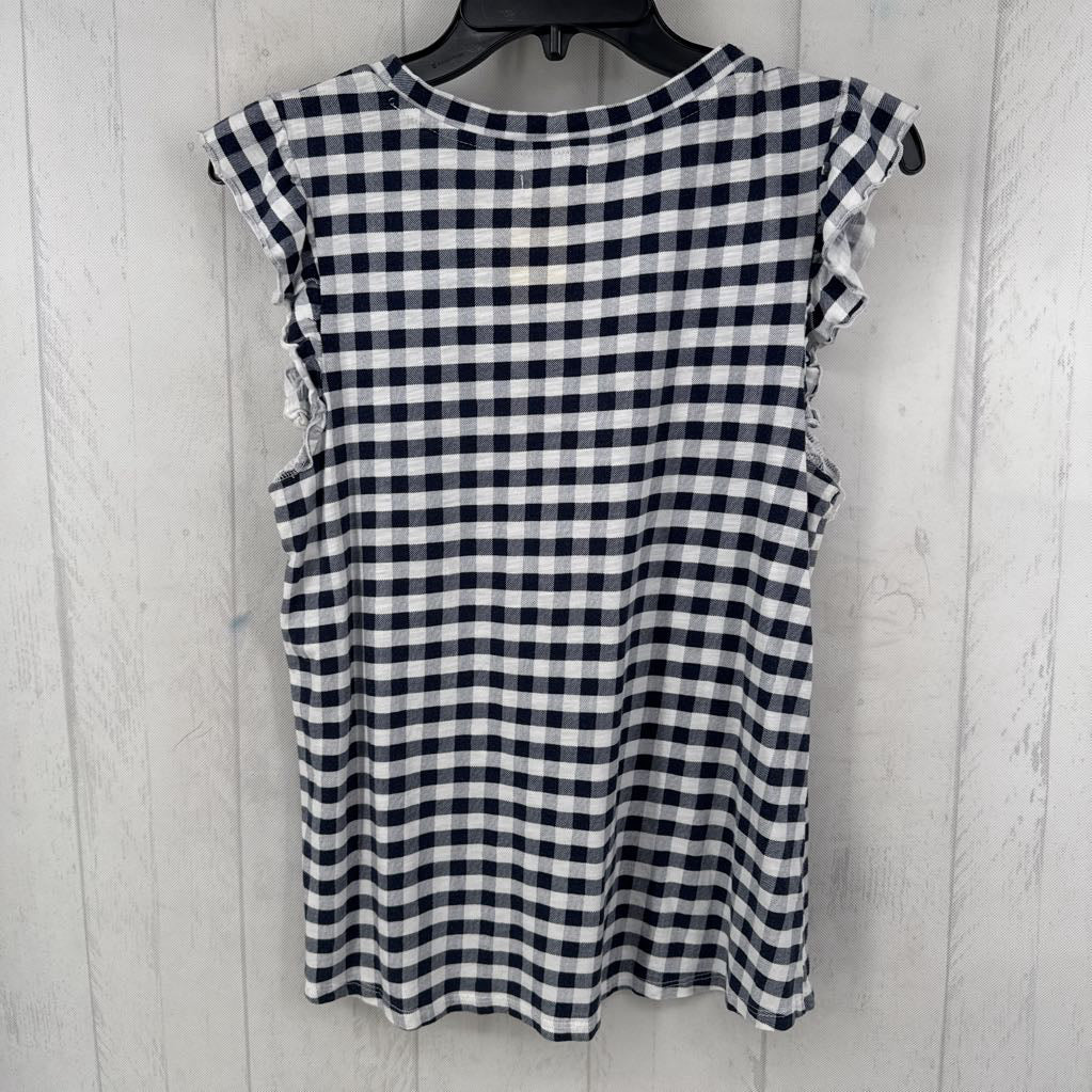 M gingham print ruffled slv top
