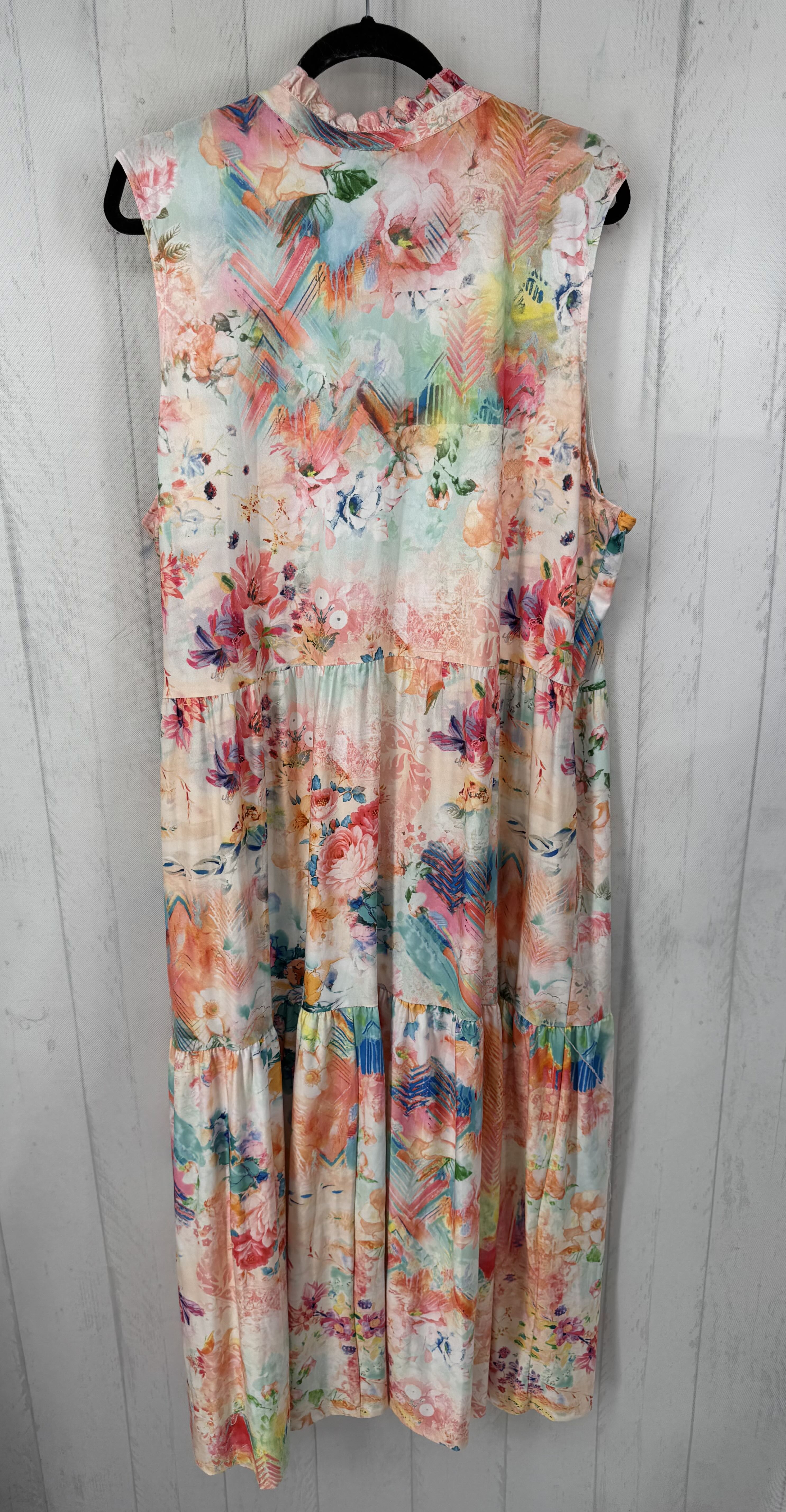 3X printed v-neck slvls maxi dress