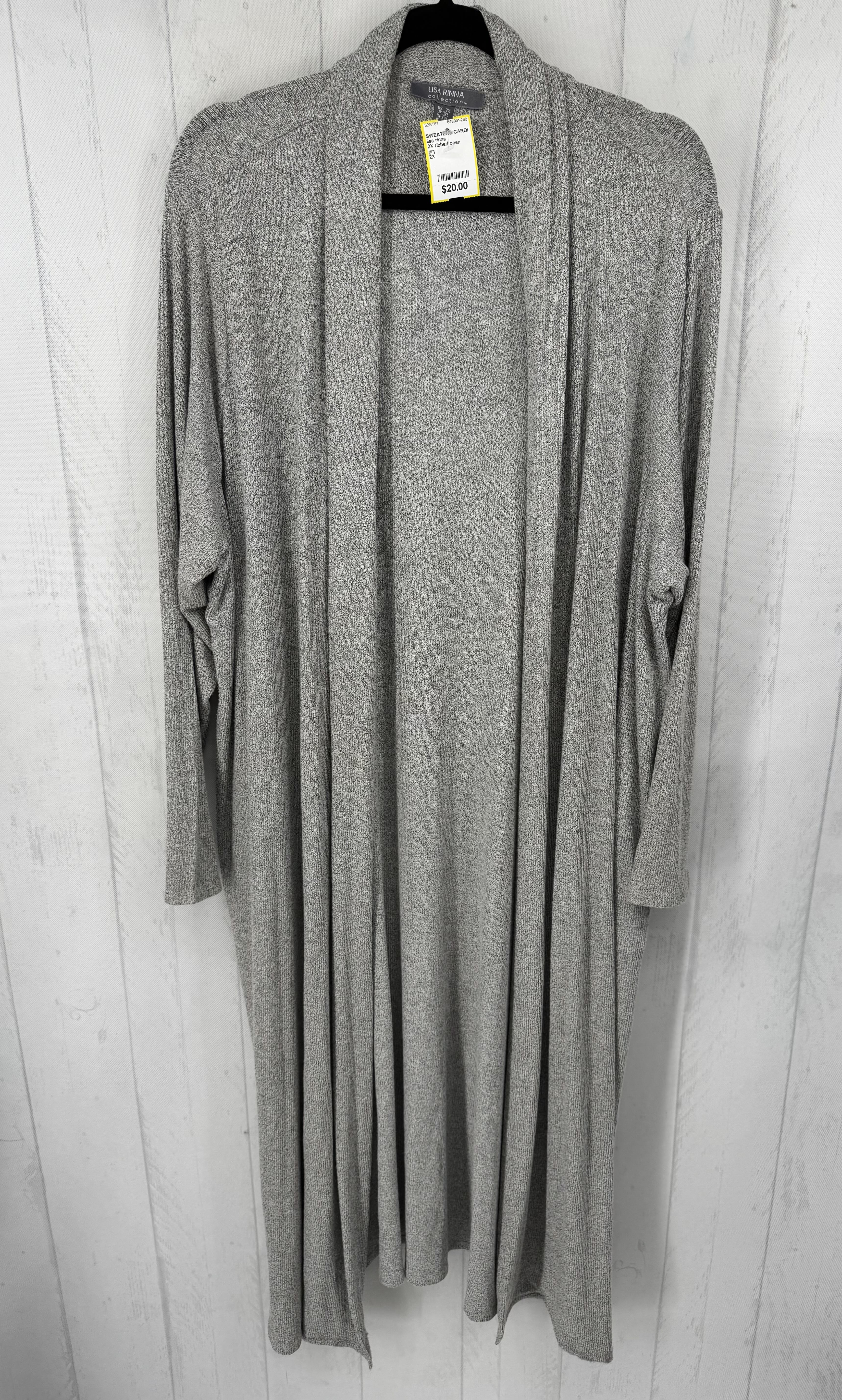 2X ribbed open front long cardi