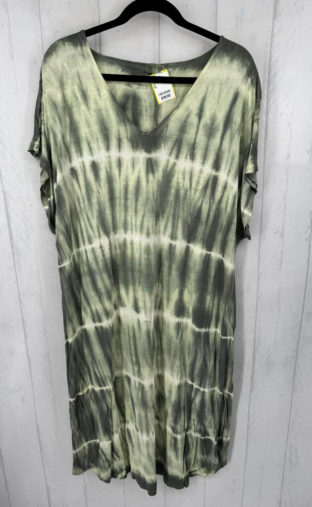 2XL tie-dye v-neck cap slv dress