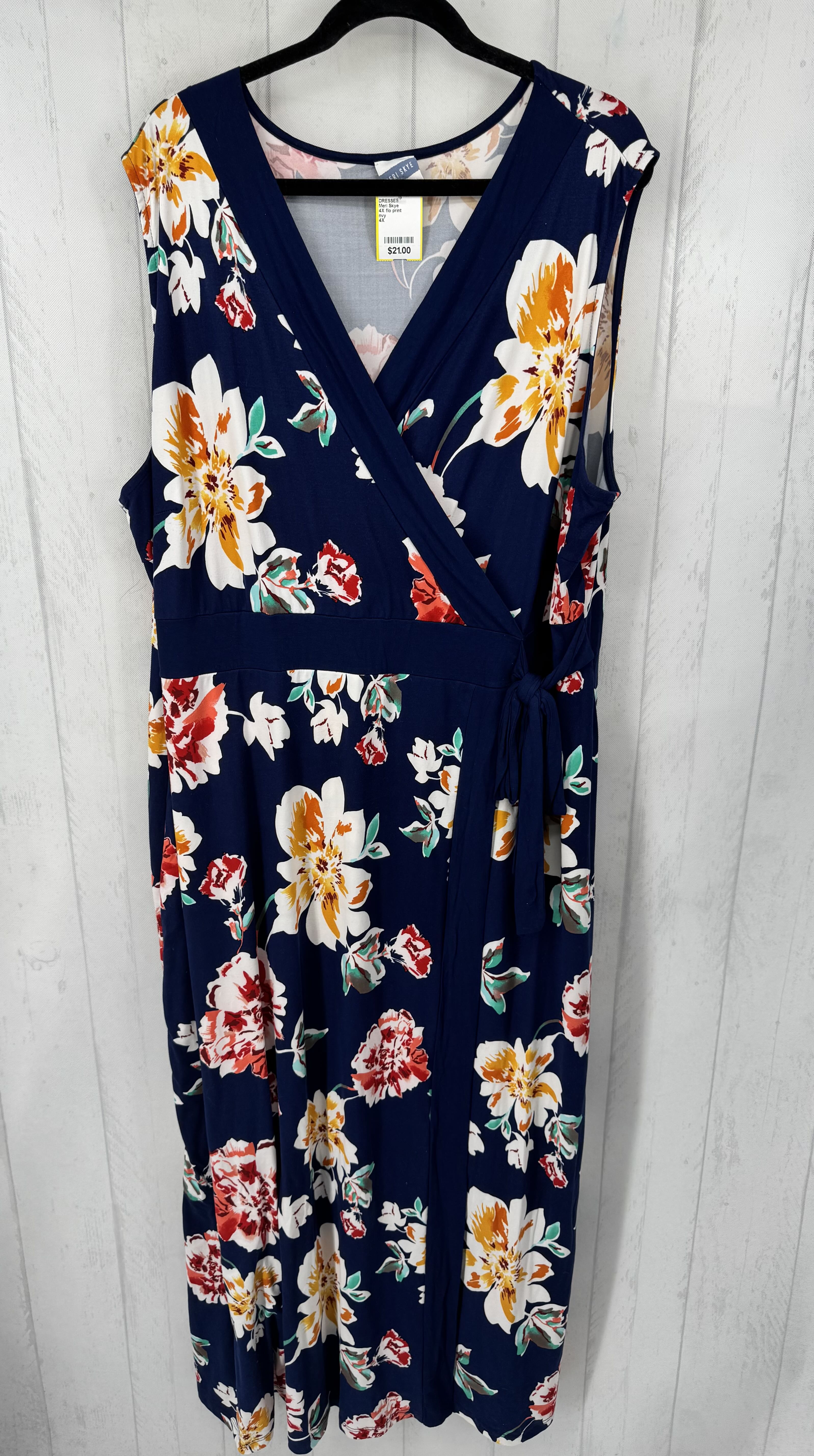 4X flo print crossover slvls dress