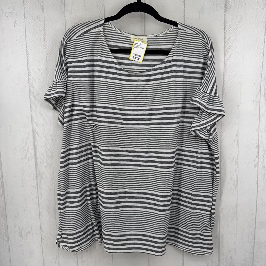 3X striped ruffled s/s tee