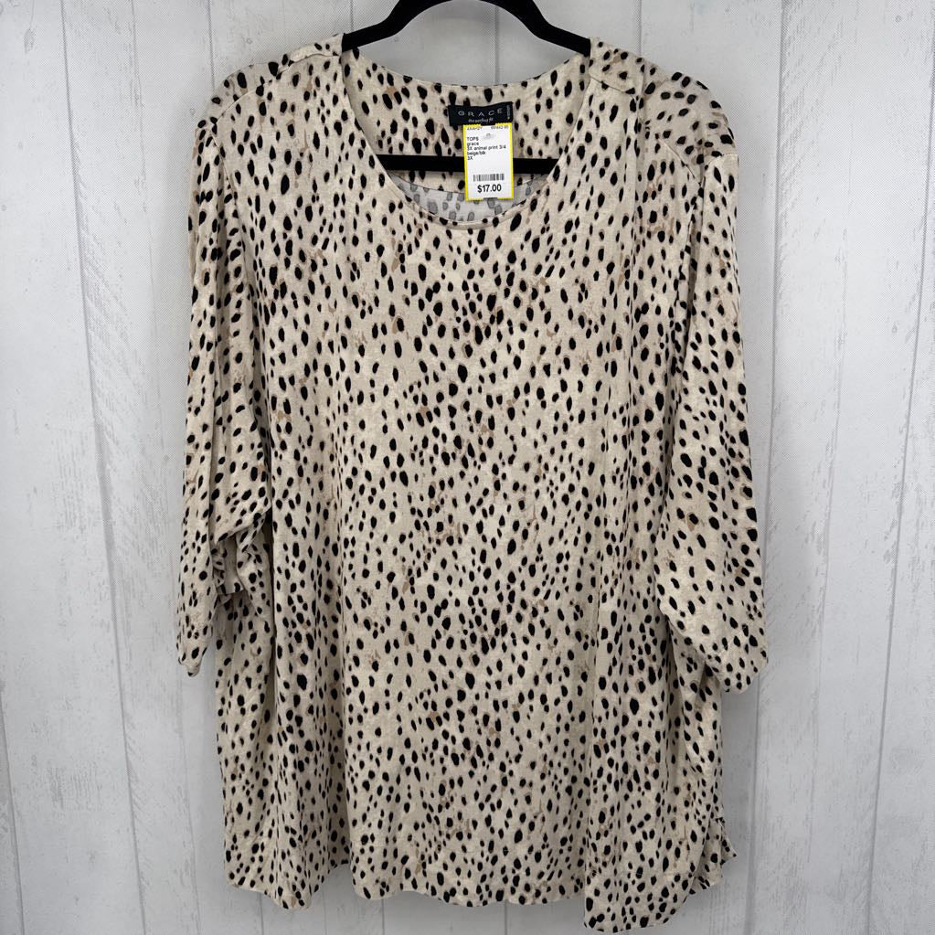 3X animal print 3/4 slv top