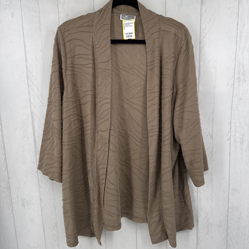 3X textured open front 3/4 slv cardi