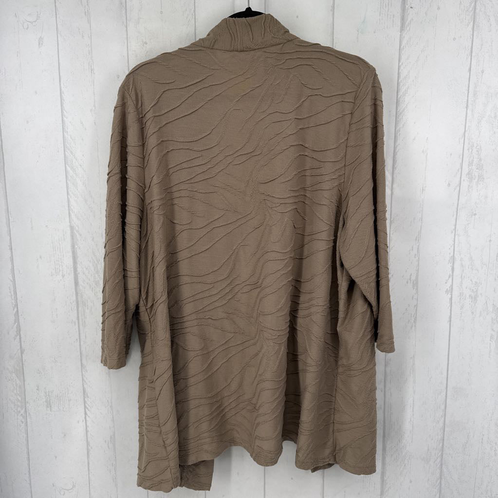 3X textured open front 3/4 slv cardi
