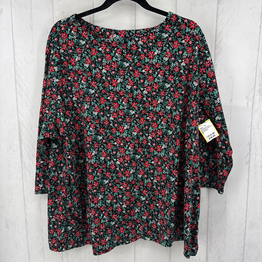 3X bateau neck flo print 3/4 slv top