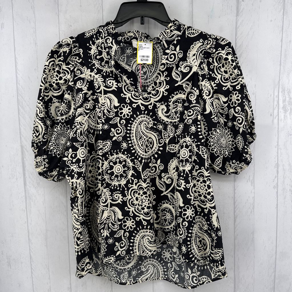 R44 M split neck paisley print s/s top